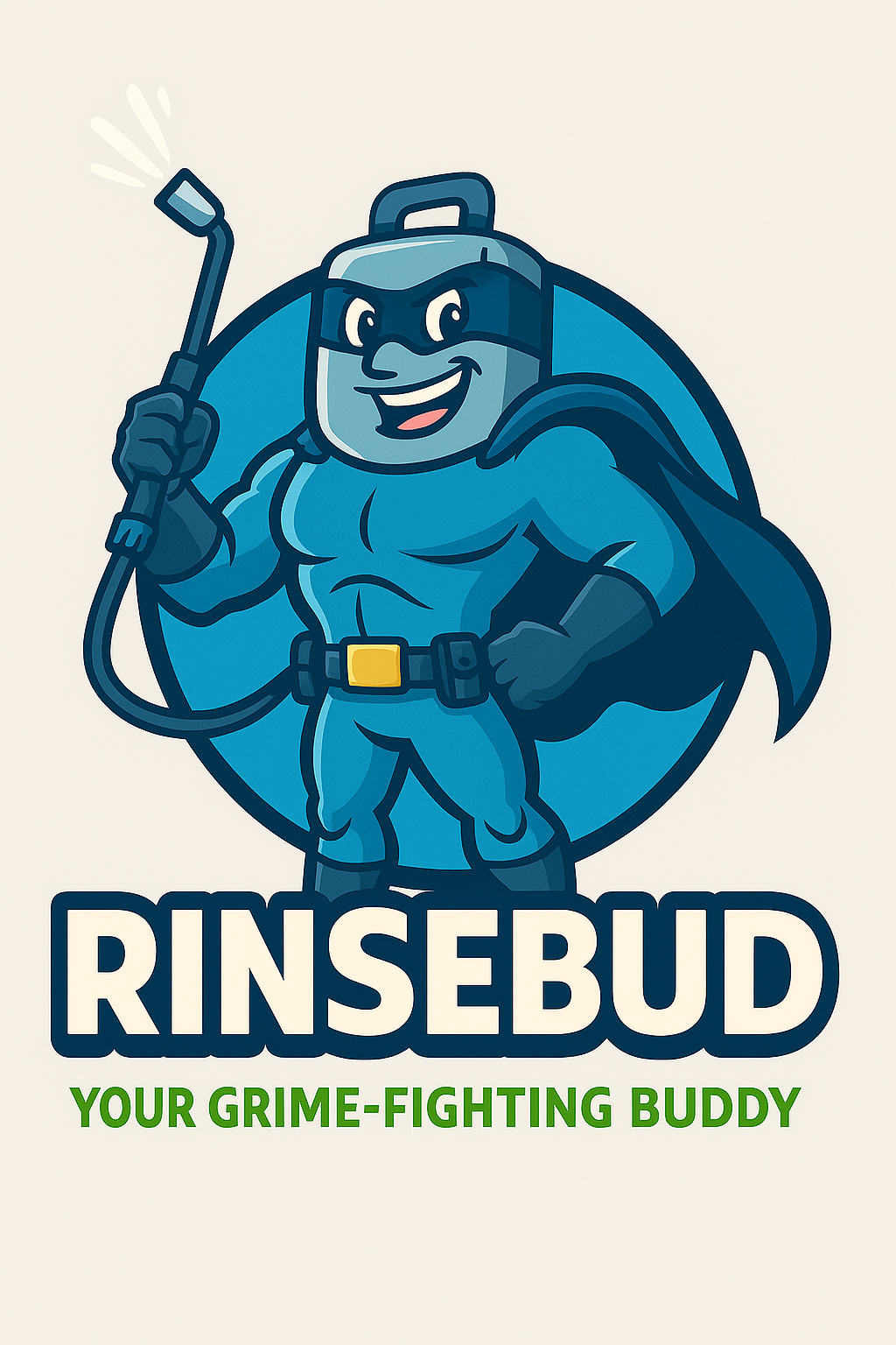 RinseBud, your grime-fighting superhero mascot